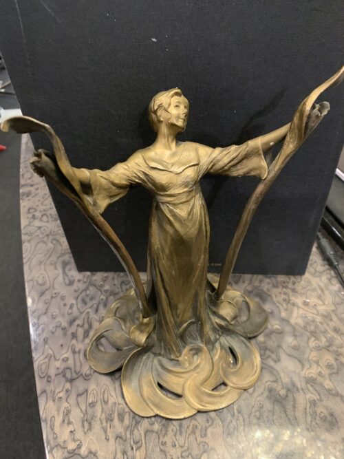 Art Nouveau Gilded Bronze Lady Statue By Hjordis Nordin