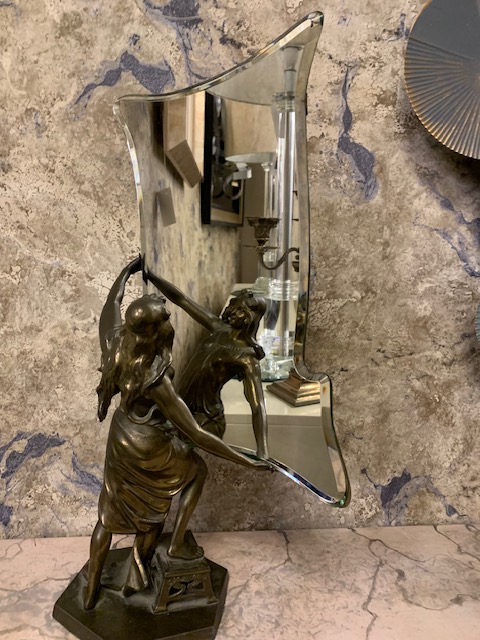 Bronze Art Nouveau Lady Holding Mirror