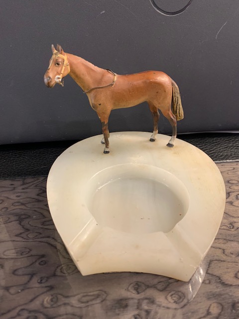 Vienesse Bronze Horse On Horse Shoe Shaped Onyx Stand