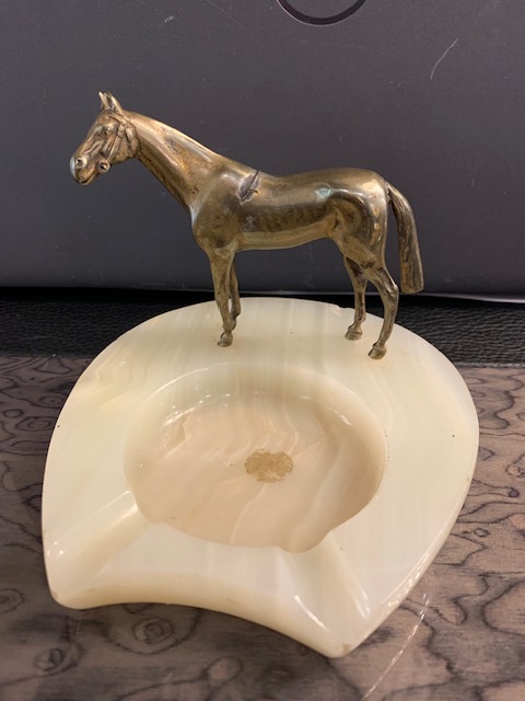 Vienesse Bronze Horse On Horse Shoe Shaped Onyx Stand