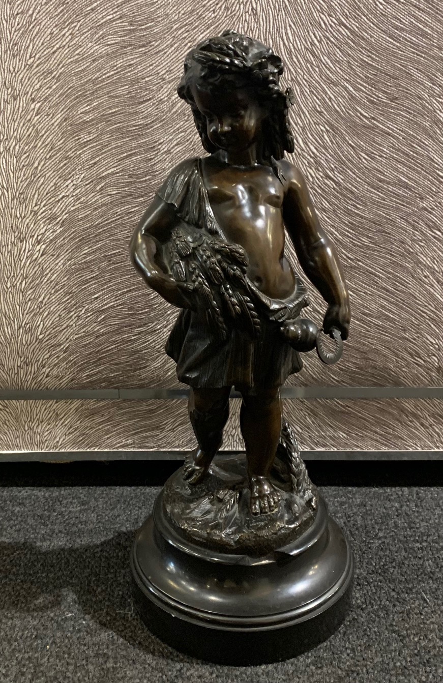 Antique Bronze Putti On Marble Base